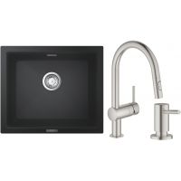 Zestaw Grohe K700 zlewozmywak granitowy 53,3x45,7 cm z baterią kuchenną Minta i dozownikiem Cosmopolitan (31654AP0, 32321DC2, 40535DC0)