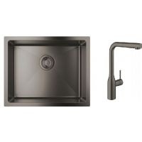 Zestaw Grohe K700U zlewozmywak stalowy Brushed Hard Graphite z baterią kuchenną Essence (31574AL1, 30270AL0)