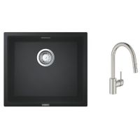 Zestaw Grohe K700 zlewozmywak granitowy czarny z baterią kuchenną Concetto stal  (31653AP0, 31483DC2)
