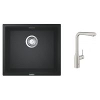Zestaw Grohe K700 zlewozmywak granitowy czarny z baterią kuchenną Essence stal (31653AP0, 30270DC0)