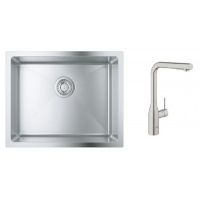 Zestaw Grohe K700 zlewozmywak stalowy satyna z baterią kuchenną Essence stal (31574SD1, 30270DC0)