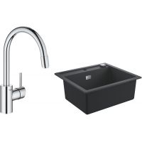 Zestaw Grohe K700 zlewozmywak 56x51 cm czarny granit z baterią kuchenną Concetto chrom (31651AP0, 32663003)