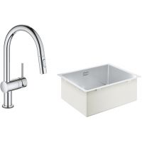 Zestaw Grohe K700 zlewozmywak 50x40 cm z baterią kuchenną elektroniczną Minta chrom (31574SD1, 31358002)