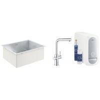 Zestaw Grohe K700 zlewozmywak 55x45 cm stal szlachetna z baterią kuchenną filtrującą Blue Home chrom (31726SD0, 31539000)