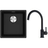 Franke Maris MRG 110-37 zlewozmywak 40x37 cm Fragranite onyx z baterią kuchenną Lina czarny mat (1250687249, 1150626019)