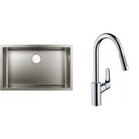 Zestaw Hansgrohe S719-U660 zlewozmywak stalowy z baterią kucheną Focus chrom (43428800, 31815000)