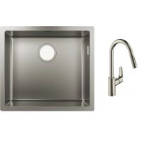 Zestaw Hansgrohe S71 S719-U500 zlewozmywak 50,2x40 cm podblatowy stal szlachetna z baterią kuchenną Hansgrohe Focus M41 stojącą stalową (43427800 , 31815800