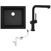 Zestaw Hansgrohe S510-U450 zlewozmywak granitowy czarny z baterią kuchenną Talis i syfon (43431170, 72809670, 43927000)