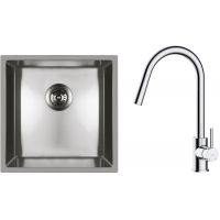 Zestaw Oltens Stalvask zlewozmywak stalowy 44x44 cm z baterią kuchenną Litla stal polerowana/chrom (71100100, 35204100)