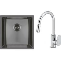 Zestaw Oltens Stalvask zlewozmywak stalowy 44x44 cm z baterią kuchenną Lista czarny/chrom (71100300, 35202100)