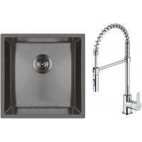 Zestaw Oltens Stalvask zlewozmywak stalowy 44x44 cm z baterią kuchenną Duf czarny/chrom (71100300, 35203100)