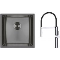 Zestaw Oltens Stalvask zlewozmywak stalowy 44x44 cm z baterią kuchenną Borga czarny/chrom (71100300, 35207100)