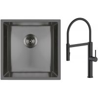 Zestaw Oltens Stalvask zlewozmywak stalowy 44x44 cm z baterią kuchenną Borga czarny/czarny mat (71100300, 35207300)