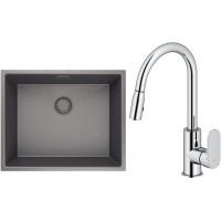 Zestaw Oltens Stalvask zlewozmywak stalowy 54x44 cm z baterią kuchenną Lista czarny/chrom (71101300, 35202100)