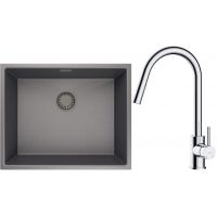 Zestaw Oltens Stalvask zlewozmywak stalowy 54x44 cm z baterią kuchenną Litla czarny/chrom (71101300, 35204100)