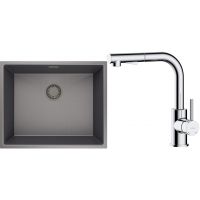 Zestaw Oltens Stalvask zlewozmywak stalowy 54x44 cm z baterią kuchenną Myvat czarny/chrom (71101300, 35205100)