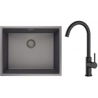 Zestaw Oltens Stalvask zlewozmywak stalowy 54x44 cm z baterią kuchenną Skafta czarny/czarny mat (71101300, 35206300)