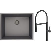 Zestaw Oltens Stalvask zlewozmywak stalowy 54x44 cm z baterią kuchenną Borga czarny/czarny mat (71101300, 35207300)