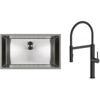 Zestaw Oltens Stalvask zlewozmywak stalowy 76x44 cm z baterią kuchenną Borga stal polerowana/czarny mat (71102100, 35207300)