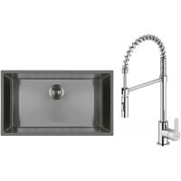 Zestaw Oltens Stalvask zlewozmywak stalowy 76x44 cm z baterią kuchenną Duf czarny/chrom (71102300, 35203100)