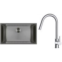 Zestaw Oltens Stalvask zlewozmywak stalowy 76x44 cm z baterią kuchenną Litla czarny/chrom (71102300, 35204100)