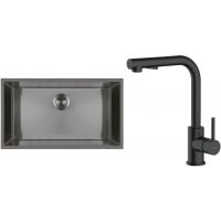 Zestaw Oltens Stalvask zlewozmywak stalowy 76x44 cm z baterią kuchenną Myvat czarny/czarny mat (71102300, 35205300)