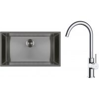 Zestaw Oltens Stalvask zlewozmywak stalowy 76x44 cm z baterią kuchenną Skafta czarny/chrom (71102300, 35206100)