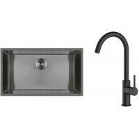 Zestaw Oltens Stalvask zlewozmywak stalowy 76x44 cm z baterią kuchenną Skafta czarny/czarny mat (71102300, 35206300)