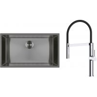 Zestaw Oltens Stalvask zlewozmywak stalowy 76x44 cm z baterią kuchenną Borga czarny/chrom (71102300, 35207100)