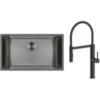 Zestaw Oltens Stalvask zlewozmywak stalowy 76x44 cm z baterią kuchenną Borga czarny/czarny mat (71102300, 35207300)