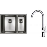 Zestaw Oltens Stalvask zlewozmywak stalowy 58x44 cm z baterią kuchenną Skafta stal polerowana/chrom (71200100, 35206100)
