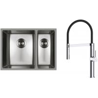 Zestaw Oltens Stalvask zlewozmywak stalowy 58x44 cm z baterią kuchenną Borga stal polerowana/chrom/czarny (71200100, 35207100)