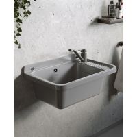 Pyramis Neo Plus umywalka ogrodowa 58,4x38 cm szara i bateria Asalia 070179801 A