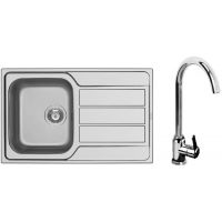 Zestaw Pyramis Athena zlewozmywak stalowy 79x50 cm 1B 1D i bateria kuchenna Lungo gładki/chrom 100 178 701L