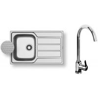 Zestaw Pyramis Athena zlewozmywak stalowy 1B 1D i bateria kuchenna Lungo len/chrom 100 180 101L