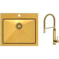Zestaw Quadron Russel 110 zlewozmywak stalowy z baterią kuchenną Marylin złoty (HB7910PVDBSG1, BW6022PVDBSG1)