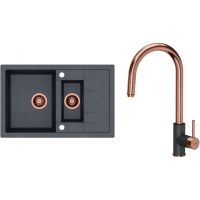 Zestaw Quadron Morgan 156 zlewozmywak granitowy z baterią kuchenną Jennifer czarny metalik/miedziany (HB8224U8C1, BW6007PVDBSC1U8)