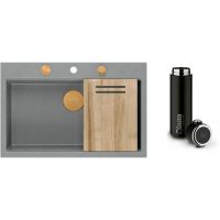 Zestaw Quadron Marc 110 zlewozmywak silver stone/elementy miedziane z kubkiem termicznym 420 ml (HQM7650U5PVDC1, M0051)
