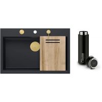 Zestawa Quadron Marc 110 zlewozmywak pure carbon/elementy złote z kubkiem termicznym 420 ml (HQM7650U7PVDG1, M0051)
