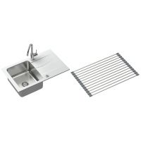 Zestaw Quadron Michael 111 zlewozmywak 78x48 cm alabaster/stal z baterią Kate i matą ociekową (FUSM7848BI3623500BS, R3825GRMP)