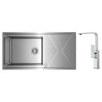 Zestaw Teka Brooklyn zlewozmywak stalowy z syfonem 98,4x50,4 cm z baterią kuchenną Teka Brooklyn chrom (115100023, 116030056)