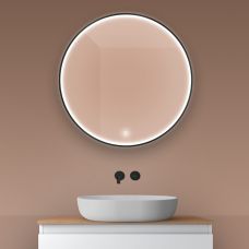 Oltens Nordlis lustro 80x80 cm okrągłe z oświetleniem z przodu z matą grzewczą czarny 64101300