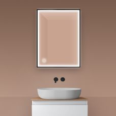 Oltens Nordlis lustro 60x80 cm prostokątne z oświetleniem z przodu z matą grzewczą czarny 64105300