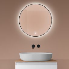 Oltens Nordlis lustro 60x60 cm okrągłe z oświetleniem od tyłu z matą grzewczą czarny 64108300