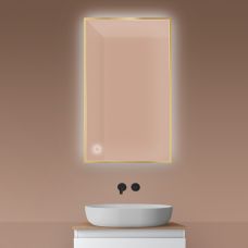 Oltens Nordlis lustro 60x100 cm prostokątne z oświetleniem od tyłu z matą grzewczą złoty 64111800