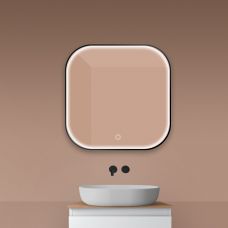 Oltens Nordlis lustro 80x80 cm kwadratowe z oświetleniem z przodu z matą grzewczą czarny 64122300