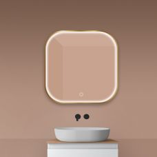 Oltens Nordlis lustro 80x80 cm kwadratowe z oświetleniem z przodu z matą grzewczą złoto szczotkowane 64122810