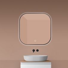 Oltens Nordlis lustro 80x80 cm kwadratowe z oświetleniem od tyłu z matą grzewczą czarny 64125300