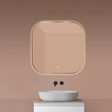 Oltens Nordlis lustro 80x80 cm kwadratowe z oświetleniem od tyłu z matą grzewczą złoto szczotkowane 64125810