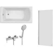 Roca Linea Slim wanna prostokątna 180x80 cm z parawanem Capital i bateria ścienna Lanta (A248544000, AM4008512M, A5A0111C00)